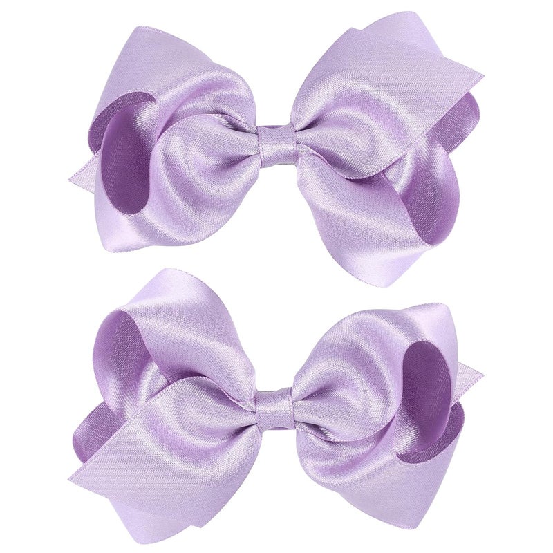 2 Pcs 4 Big Handmade Shiny Glitter Purple Ribbon Hair Bows Alligator Clips Hair Barrettes Fall Outfit Decor Accessories for Little Teen Toddler Girls Kids Mermaid Theme Birthday Gift