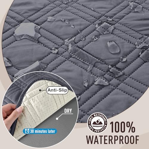 TAOCOCO Waterproof Couch Covers for Pets Dogs with Non Slip Backing, Sofa Seat Covers with Side Pocket for 3 Cushion Couch Washable Dog Couch Cover Protector Sofa Slipcovers(Sofa, Dark Grey) - Image 3