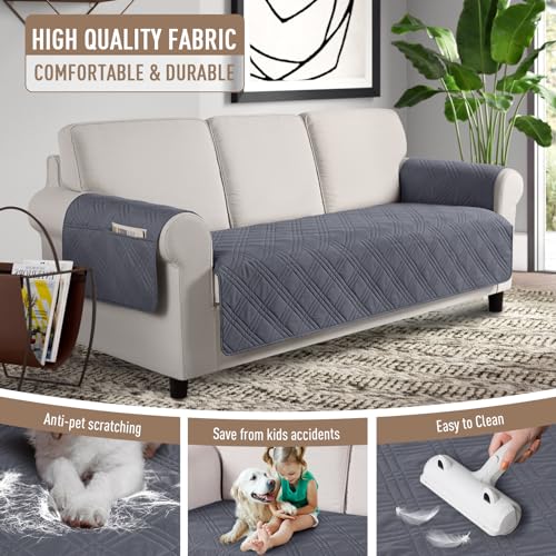 TAOCOCO Waterproof Couch Covers for Pets Dogs with Non Slip Backing, Sofa Seat Covers with Side Pocket for 3 Cushion Couch Washable Dog Couch Cover Protector Sofa Slipcovers(Sofa, Dark Grey) - Image 4