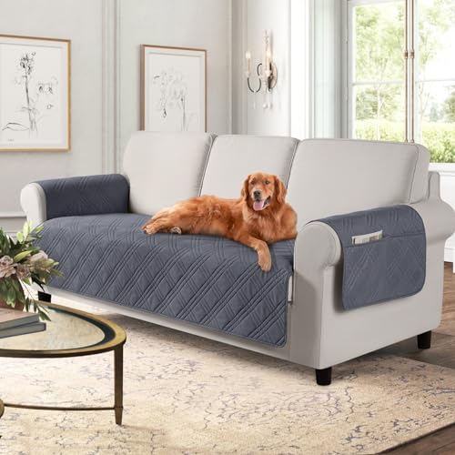 TAOCOCO Waterproof Couch Covers for Pets Dogs with Non Slip Backing, Sofa Seat Covers with Side Pocket for 3 Cushion Couch Washable Dog Couch Cover Protector Sofa Slipcovers(Sofa, Dark Grey) - Image 1