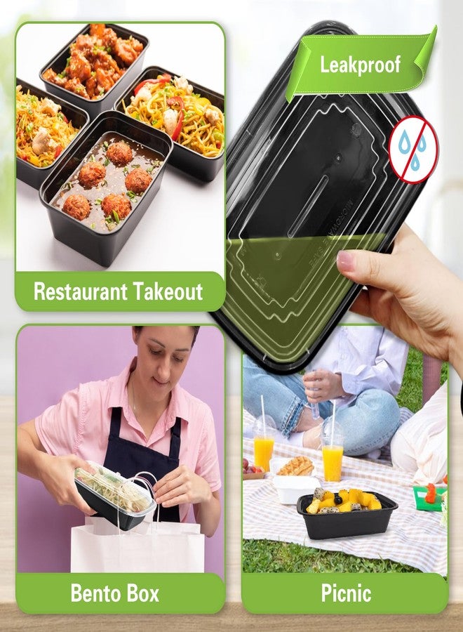 Slomg 50 Pack 38 oz Meal Prep Containers, Disposable Plastic Food Storage Containers with Lids, Leakproof Stackable to Go Take out Containers Black Lunch Bento Box Microwave Dishwasher Freezer Safe - Image 4