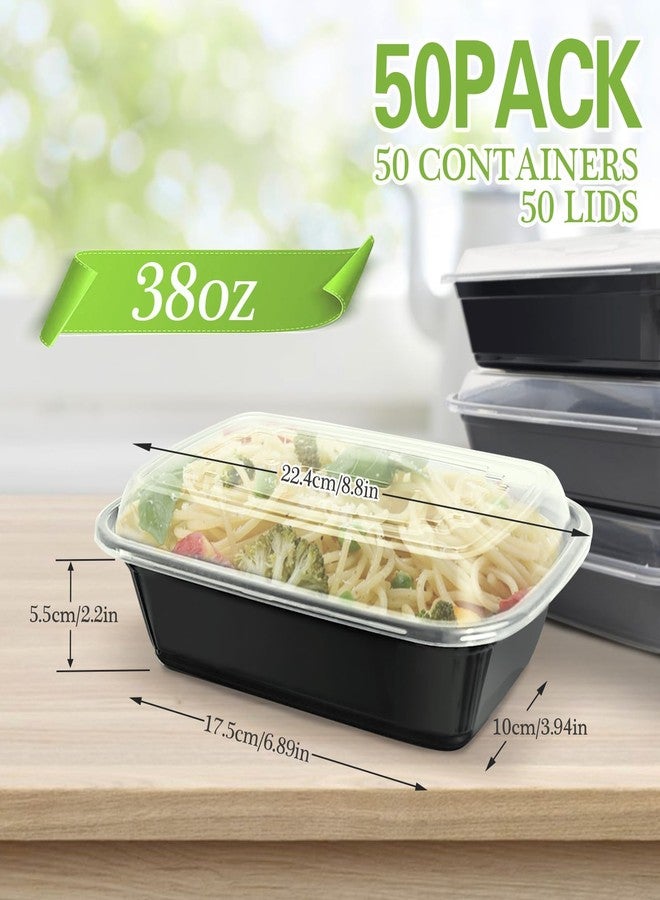 Slomg 50 Pack 38 oz Meal Prep Containers, Disposable Plastic Food Storage Containers with Lids, Leakproof Stackable to Go Take out Containers Black Lunch Bento Box Microwave Dishwasher Freezer Safe - Image 2
