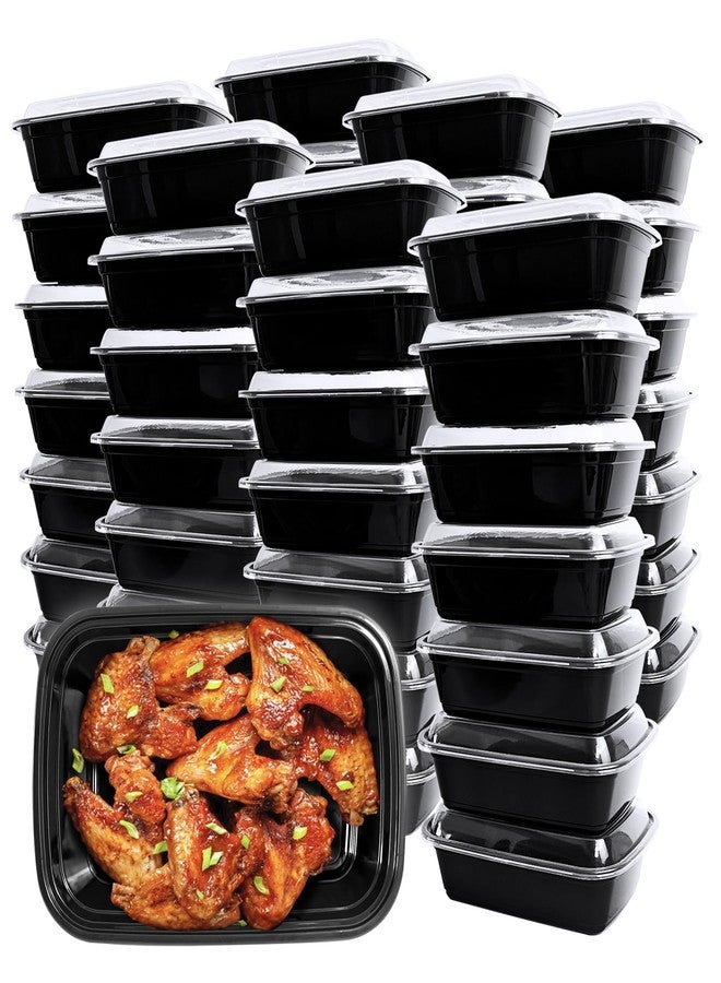 Slomg 50 Pack 38 oz Meal Prep Containers, Disposable Plastic Food Storage Containers with Lids, Leakproof Stackable to Go Take out Containers Black Lunch Bento Box Microwave Dishwasher Freezer Safe - Image 1