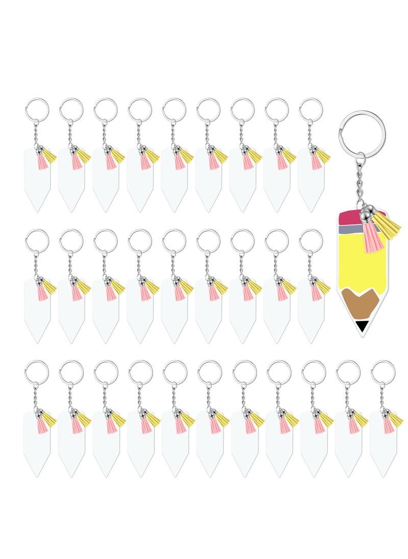 SYOSI - 120 Pcs Acrylic Pencil Keychains with Key Rings, Tassels Key Chain for Craft, Bulk Keychain Rings, Acrylic Keychain Rings Key Chain Kit - Image 1