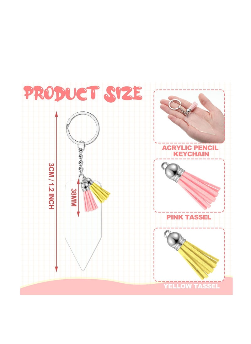 SYOSI - 120 Pcs Acrylic Pencil Keychains with Key Rings, Tassels Key Chain for Craft, Bulk Keychain Rings, Acrylic Keychain Rings Key Chain Kit - Image 1