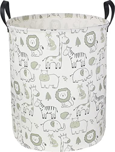 CLOCOR Baby Laundry Basket,Collapsible Kids Toys Storage Baskets,Nursery Hamper for Boys and Girls,Jungle Bedroom Decor,Gift Basket（Green Animals - Image 1