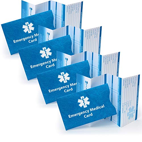Universal Medical Data Emergency Medical Alert Informations ID Wallet Cards with Protective Tyvek Sleeves – Recognizable Star of Life Symbol for First Responders, Pocket Size, Pack of 4 - Image 1