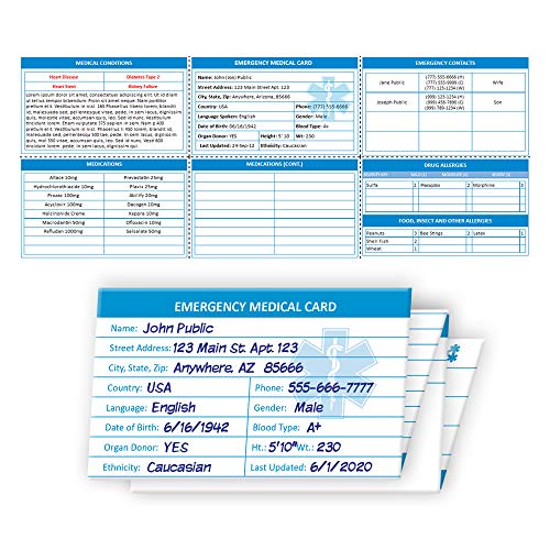 Universal Medical Data Emergency Medical Alert Informations ID Wallet Cards with Protective Tyvek Sleeves – Recognizable Star of Life Symbol for First Responders, Pocket Size, Pack of 4 - Image 2