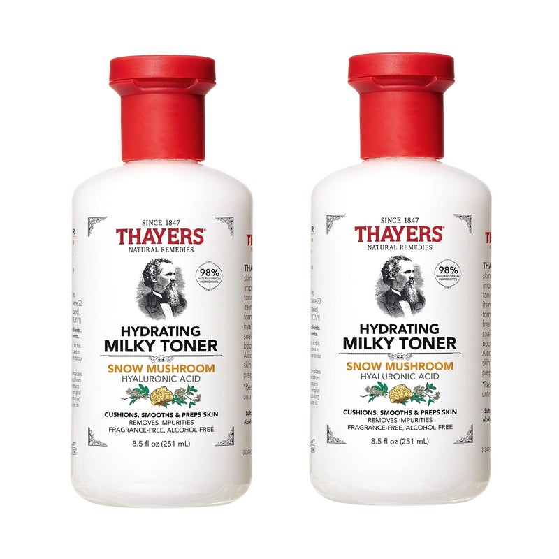 THAYERS تونر الوجه الحليبي من ثايرز مع فطر الثلج وحمض الهيالورونيك - تونر طبيعي لطيف للوجه، موصى به من قبل أطباء الجلد للبشرة الجافة والحساسة، عبوة 85 أوقية × 2 - Image 2