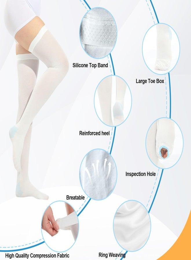 Sagry 2Pairs Ted Hose Compression Stockings for Women and Men, Anti Embolism Compression Stockings, Surgical Compression Stocking, 15-20 mmHg Compression TED Hose with Inspect Toe Hole (Thigh High, XL) - Image 2