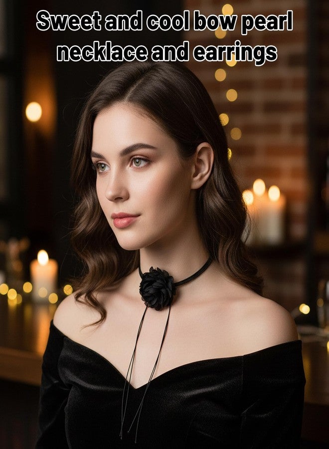 FFZDENA 2PCS Black Necklace for Women, Black Choker for Women, Black Flower Necklace Set, Gothic Pendant Necklace for Women, Elegant Neck Choker for Parties, Weddings, and Special Occasions - Image 4