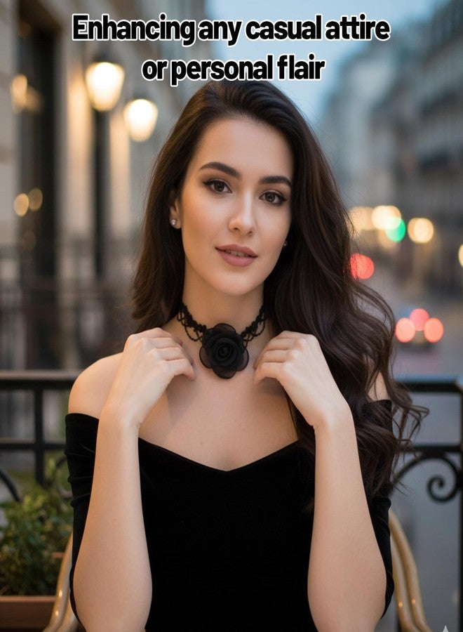 FFZDENA 2PCS Black Necklace for Women, Black Choker for Women, Black Flower Necklace Set, Gothic Pendant Necklace for Women, Elegant Neck Choker for Parties, Weddings, and Special Occasions - Image 5