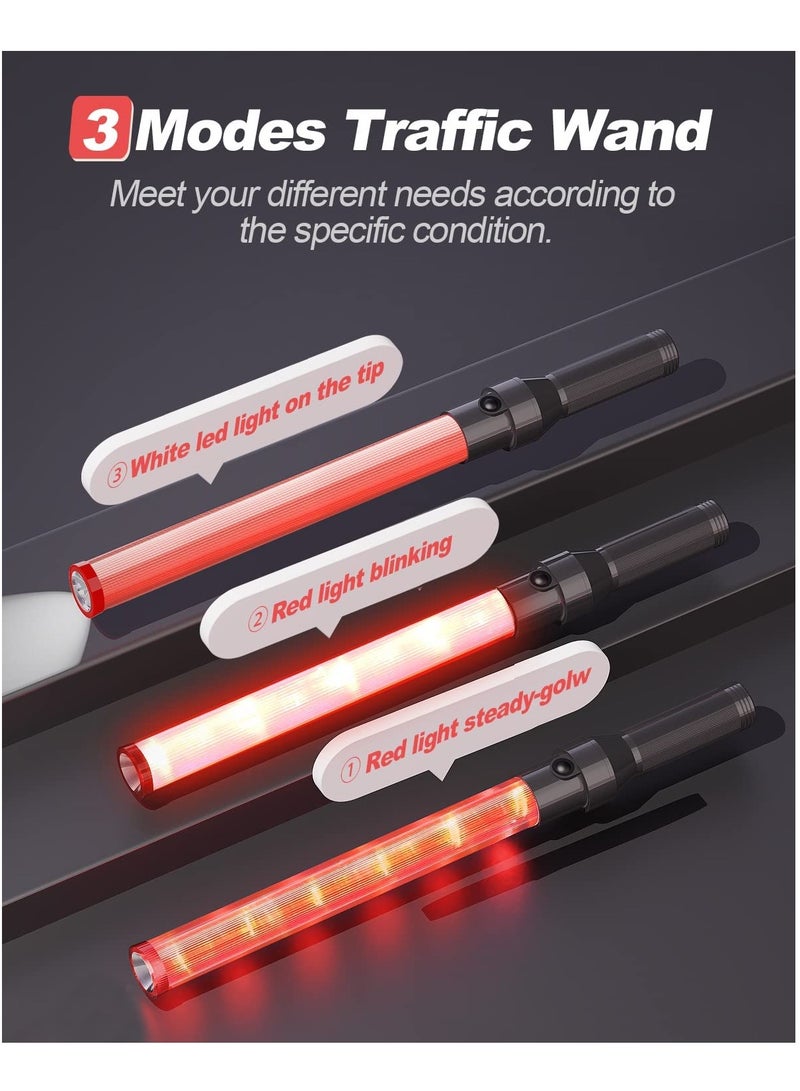 Traffic Wand 21inch LED Traffic Control Baton Night Safety Signal Wand with 3 Flashing Modes Air Marshaling Signal Wand Plus White LED on Tip for Airport Car Directing Outdoor Camping 2Pcs - Image 4