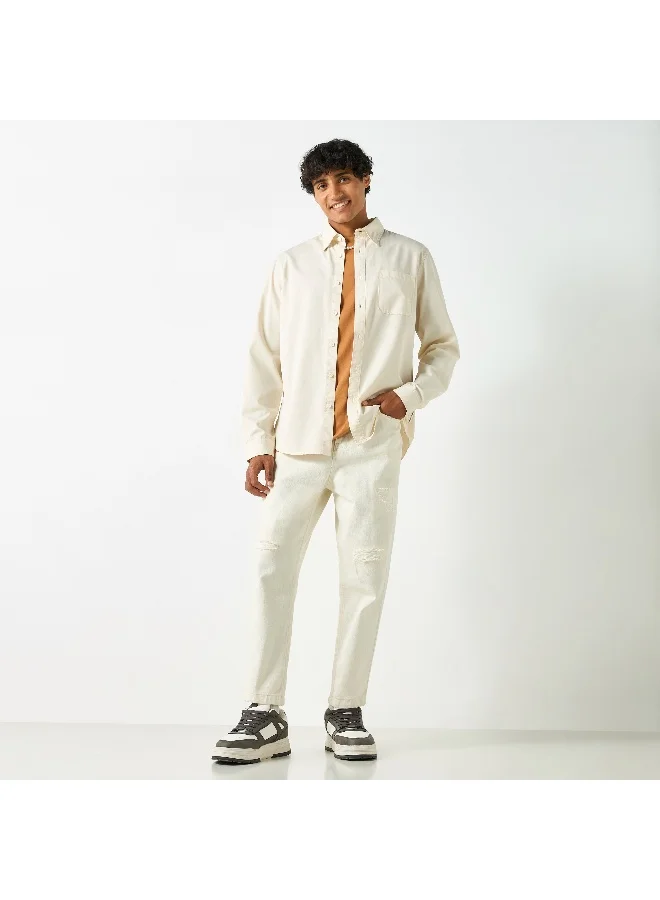 Lee Cooper Lee Cooper Solid Shirt with Pocket and Long Sleeves