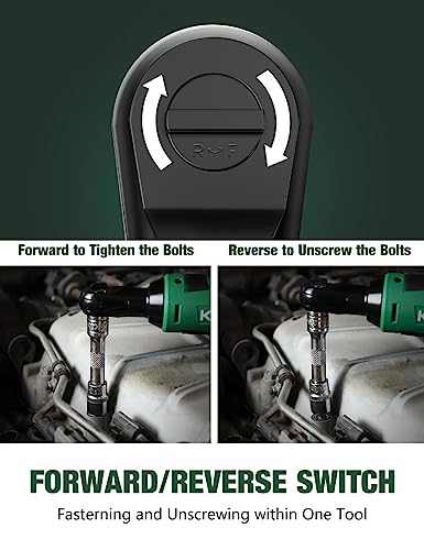 KIMO Cordless Electric Ratchet Wrench Set, 40Ft-lbs, 400RPM, 12V Cordless Ratchet Wrench 3/8" w/ 60-Min Charger, 7Sockets, 1/4" Adapter, Forward/Reverse Switch, 2x2.0Ah Battery, Variable Speed Trigger - Image 5