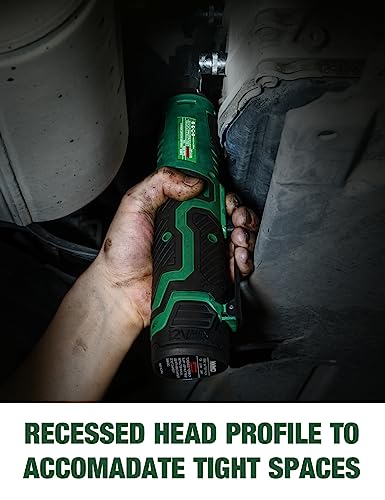 KIMO Cordless Electric Ratchet Wrench Set, 40Ft-lbs, 400RPM, 12V Cordless Ratchet Wrench 3/8" w/ 60-Min Charger, 7Sockets, 1/4" Adapter, Forward/Reverse Switch, 2x2.0Ah Battery, Variable Speed Trigger - Image 2