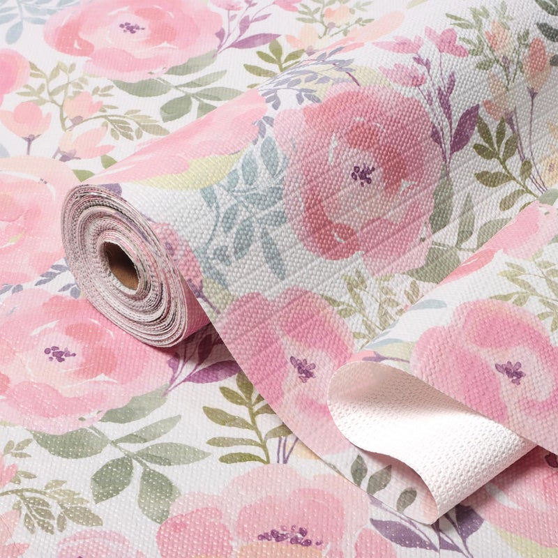 Amiitay Peach Peony Shelf and Drawer Liner for Kitchen,Non-Adhesive and Strong Non-Slip Floral Cabinet Drawer Liners for Kitchen Shelf, Waterproof Cupboard Liners,Easy to Clean,12IN x 10FT - Image 1
