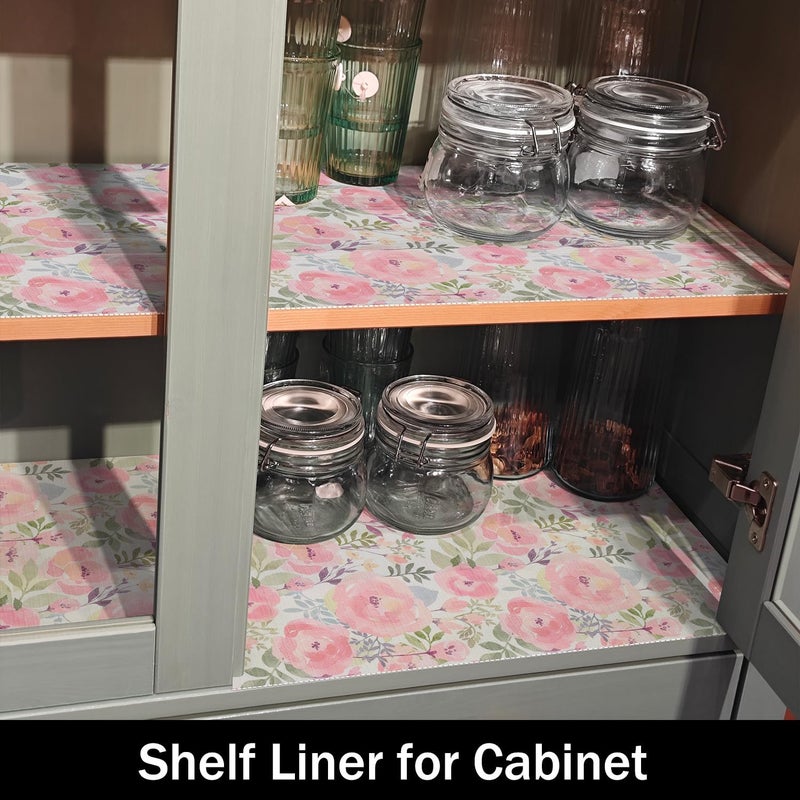 Amiitay Peach Peony Shelf and Drawer Liner for Kitchen,Non-Adhesive and Strong Non-Slip Floral Cabinet Drawer Liners for Kitchen Shelf, Waterproof Cupboard Liners,Easy to Clean,12IN x 10FT - Image 3