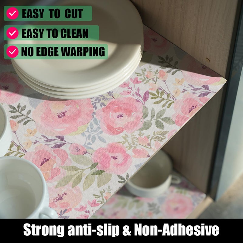 Amiitay Peach Peony Shelf and Drawer Liner for Kitchen,Non-Adhesive and Strong Non-Slip Floral Cabinet Drawer Liners for Kitchen Shelf, Waterproof Cupboard Liners,Easy to Clean,12IN x 10FT - Image 2