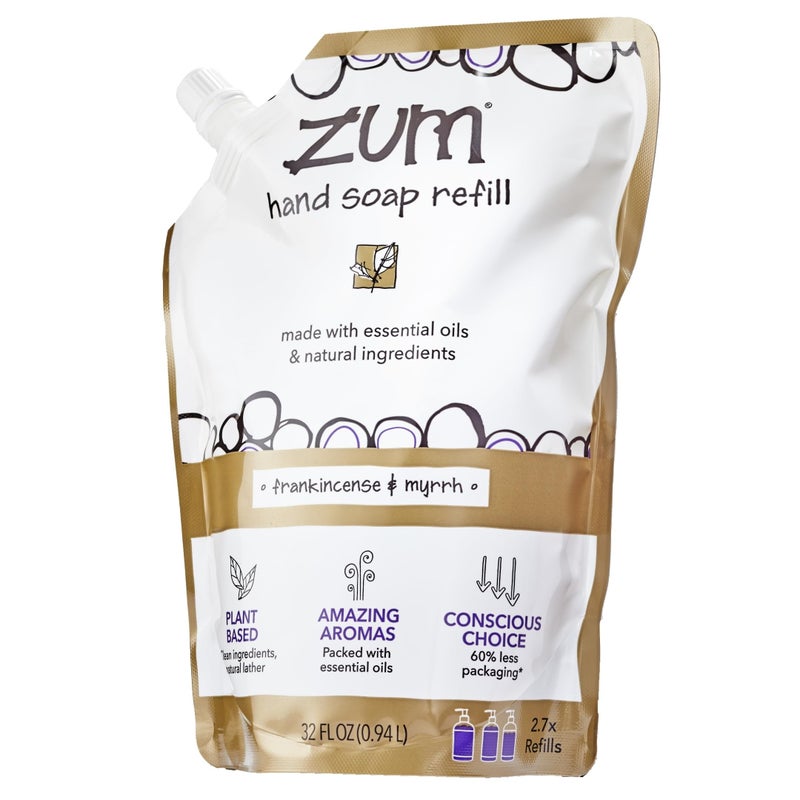 ZUM صابون يد زوم إنديغو وايلد - صابون يد سائل طبيعي - للحمام والمطبخ - رائحة اللبان والمر - 32 أونصة إعادة تعبئة - Image 1
