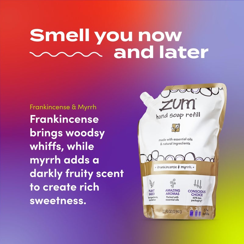 ZUM صابون يد زوم إنديغو وايلد - صابون يد سائل طبيعي - للحمام والمطبخ - رائحة اللبان والمر - 32 أونصة إعادة تعبئة - Image 3