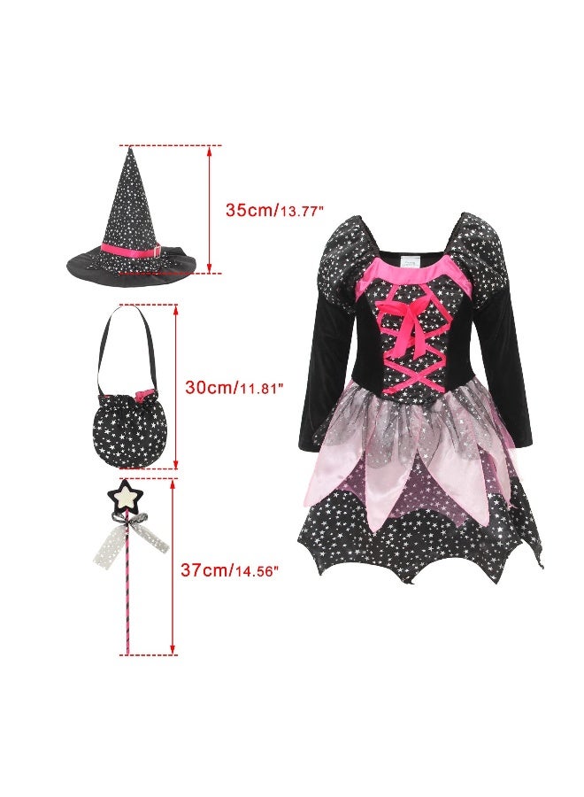 Loquat Girls Kids Magic Witch  Costume, Cosplay Role Play Fancy Dress Carnival Outfit with Witches Hat, Wand And Candy Bag Accessories, for  Costume Dress-Up Parties, Cosplay (130cm) - Image 3