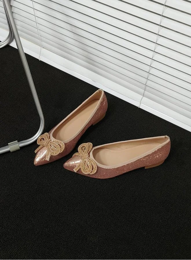 Take Two Women Pink Sequins Bow Detail Flats Shoes