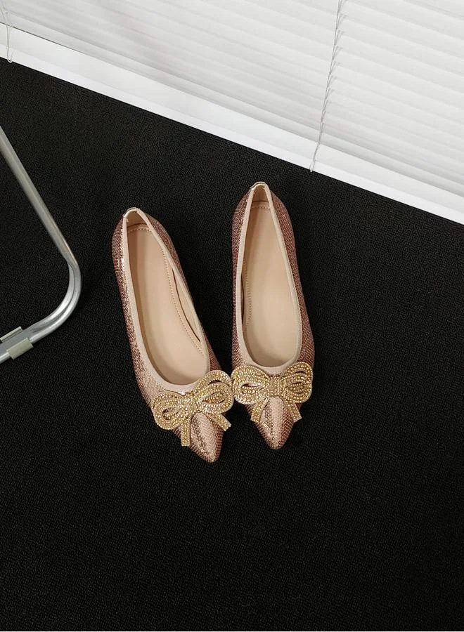 Take Two Women Pink Sequins Bow Detail Flats Shoes