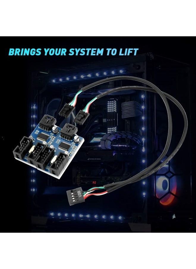 9pin USB Header Male 1 to 4 Female Extension Card USB 2.0 Splitter Cable Connector for Motherboard, Adapter Port Multiplier for CPU, WiFi Receiver, Fans, and RGB Light …