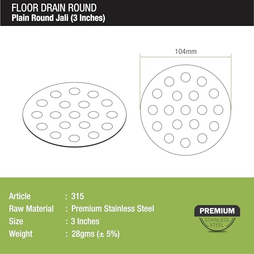 LIPKA Stainless Steel Drain Jali Cover – 3 Inch Round Bathroom Floor Drain Strainer, Anti-Clog Water Outlet Cover, Rust-Proof Drainage Jali for Kitchen, Balcony, Shower, Bathroom Pack of 4 - Image 2