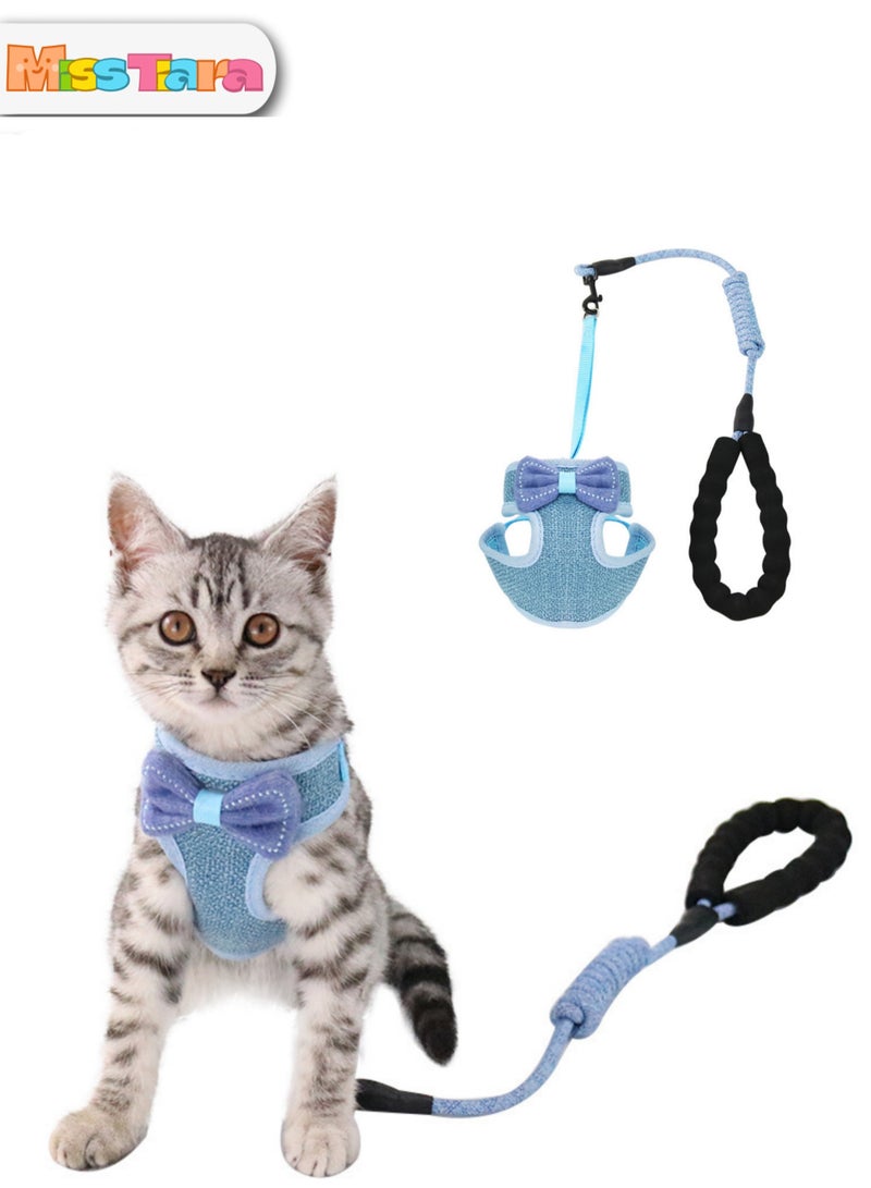MissTiara حزام قطط مضاد للكسر وقابل للتعديل على شكل فيونكة زرقاء اللون مناسب للقطط التي يتراوح وزنها بين 5 و15 رطلاً، طول الحبل 115 سم - Image 1