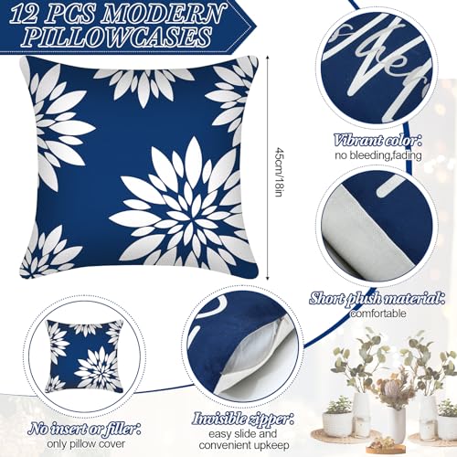 Flutesan 12 Pcs Decorative Throw Pillow Cover 18 x 18 Inch Modern Sofa Pillow case Geometric Floral Linen Square Cushion Covers for Home Living Room Bedroom Couch ChairBlue - Image 3