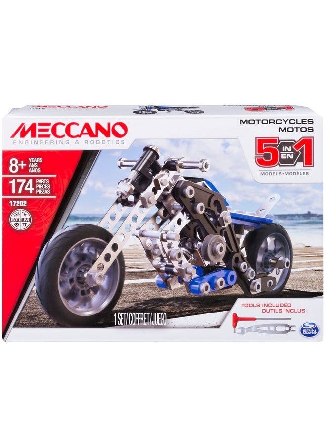 Meccano MECCANO Erector, 5 in 1 Model Building Set - Motorcycles, 174 Pieces, for Ages 8 and up, STEM Construction Education Toy  - Image 1