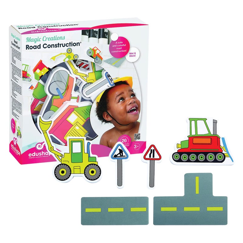 Edushape Magic Creations Foam Sticker Imaginative Bath Tub Activity Play Set Road Construction