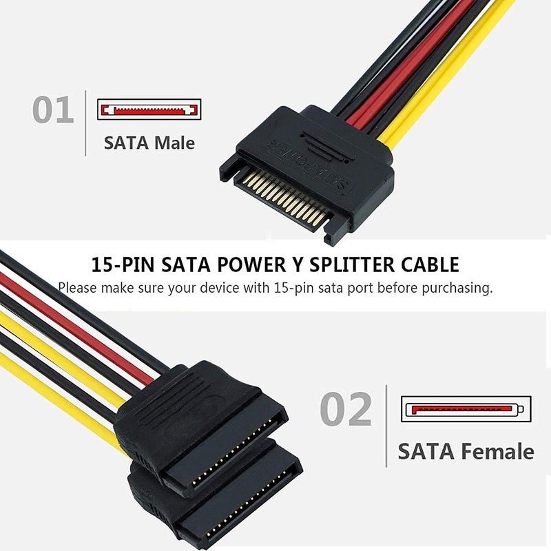 CARE CASE Sata Power Extension Cable 15 Pin Male To 2 X 15 Pin Female Power Extension Y Splitter Cable Adapter., Black - Image 4
