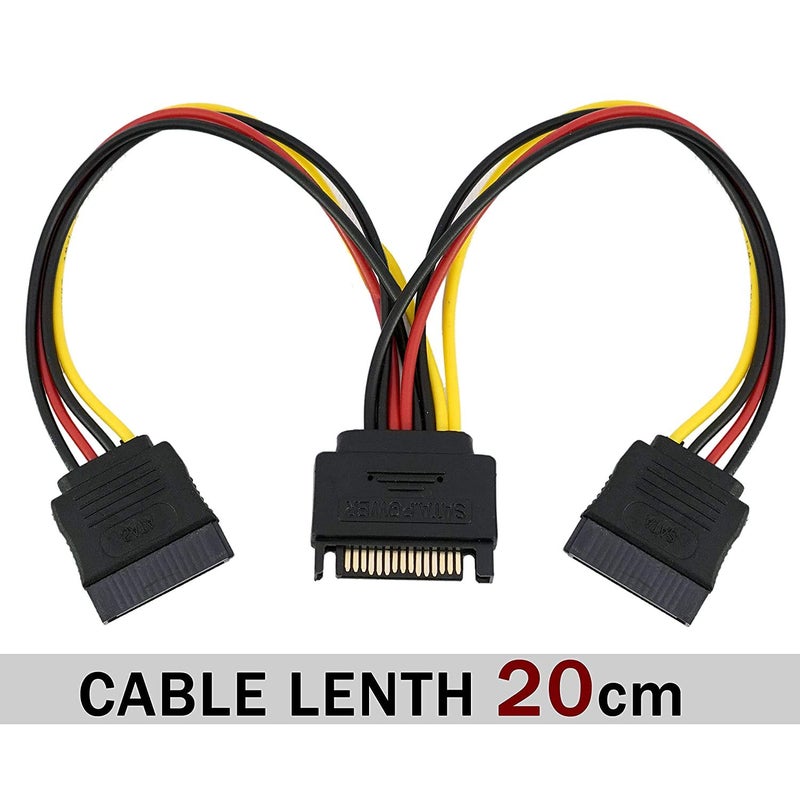 CARE CASE Sata Power Extension Cable 15 Pin Male To 2 X 15 Pin Female Power Extension Y Splitter Cable Adapter., Black - Image 2