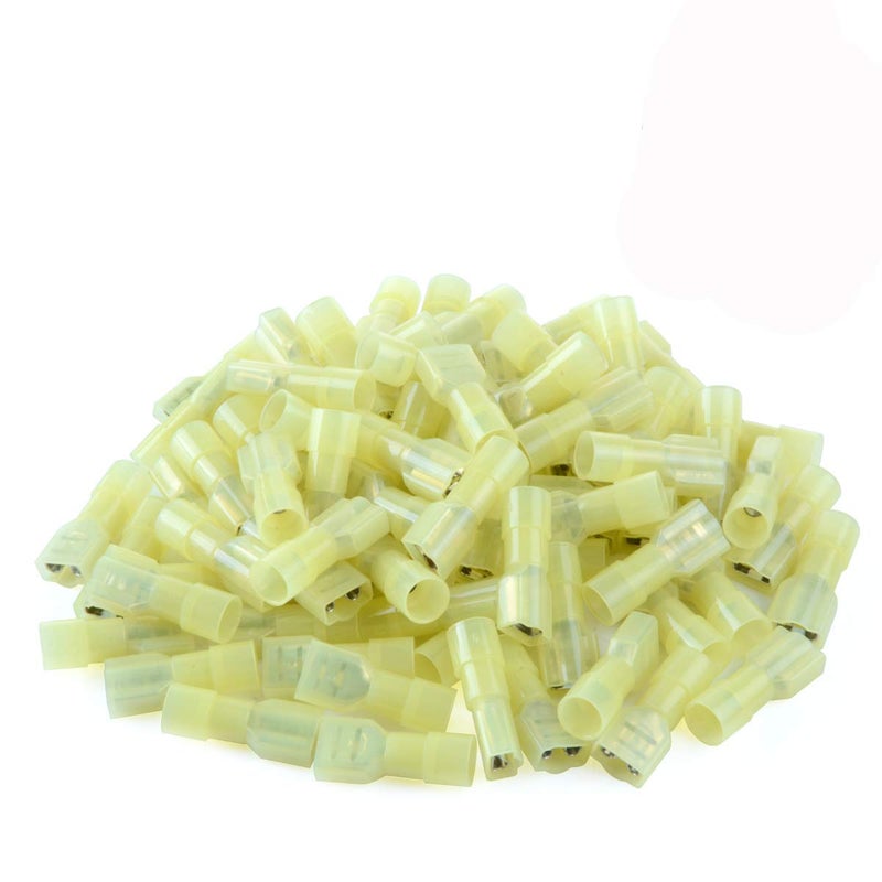 XHF 1210 AWG 500 Pcs Female Spade Disconnect Connectors Terminals Nylon Fully Insulated Quick Crimp Wire Connectors Yellow