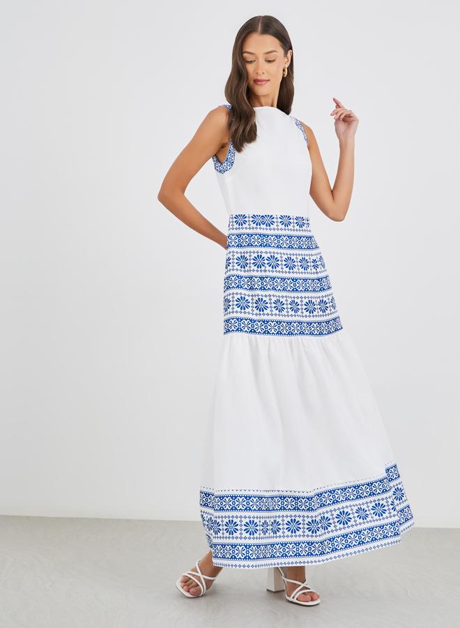 Styli Aztec Digital Print Sleeveless A-Line Maxi Dress - Image 1