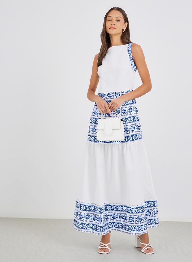 Styli Aztec Digital Print Sleeveless A-Line Maxi Dress - Image 2