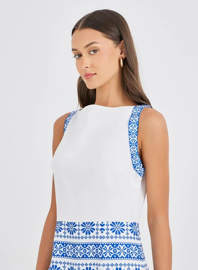Styli Styli Aztec Digital Print Sleeveless A-Line Maxi Dress