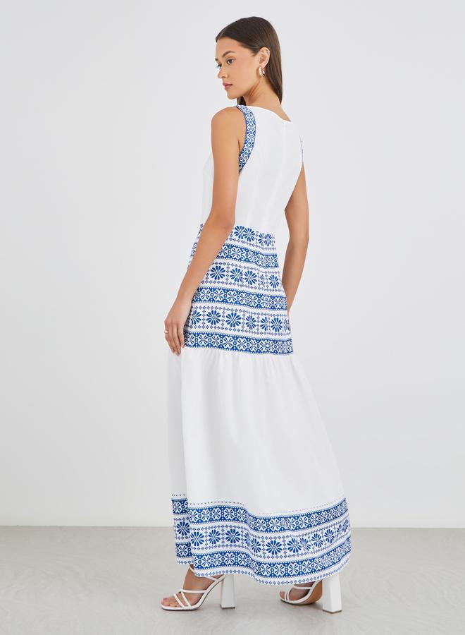 Styli Aztec Digital Print Sleeveless A-Line Maxi Dress - Image 5