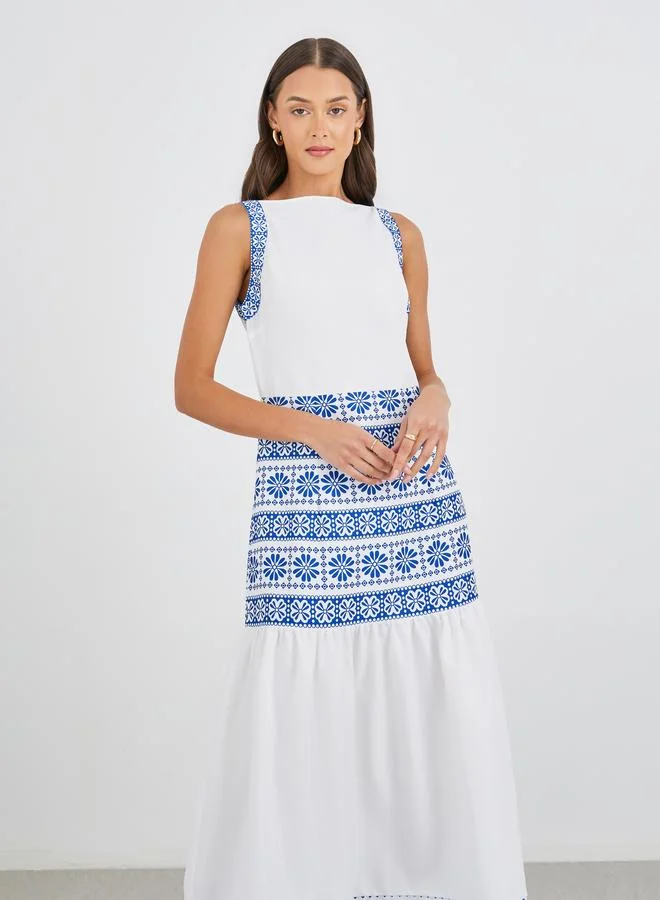 Styli Styli Aztec Digital Print Sleeveless A-Line Maxi Dress