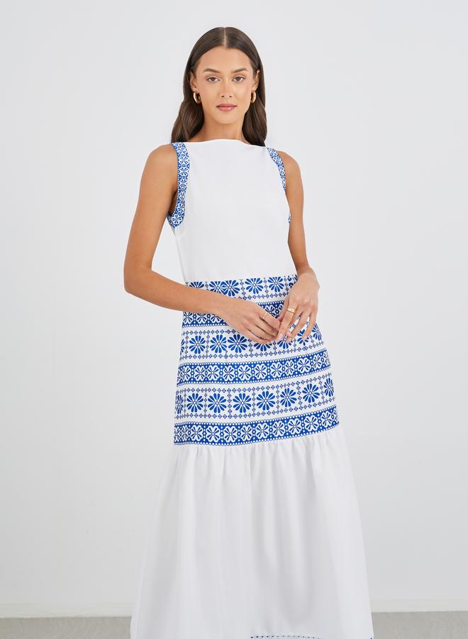 Styli Aztec Digital Print Sleeveless A-Line Maxi Dress - Image 3