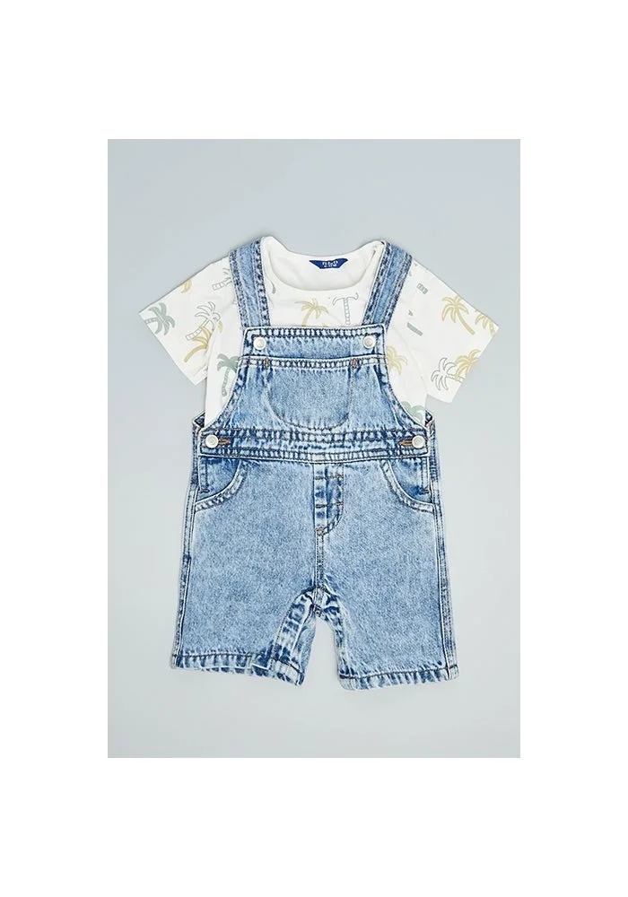 أر أند بي Printed T-Shirt with Dungaree