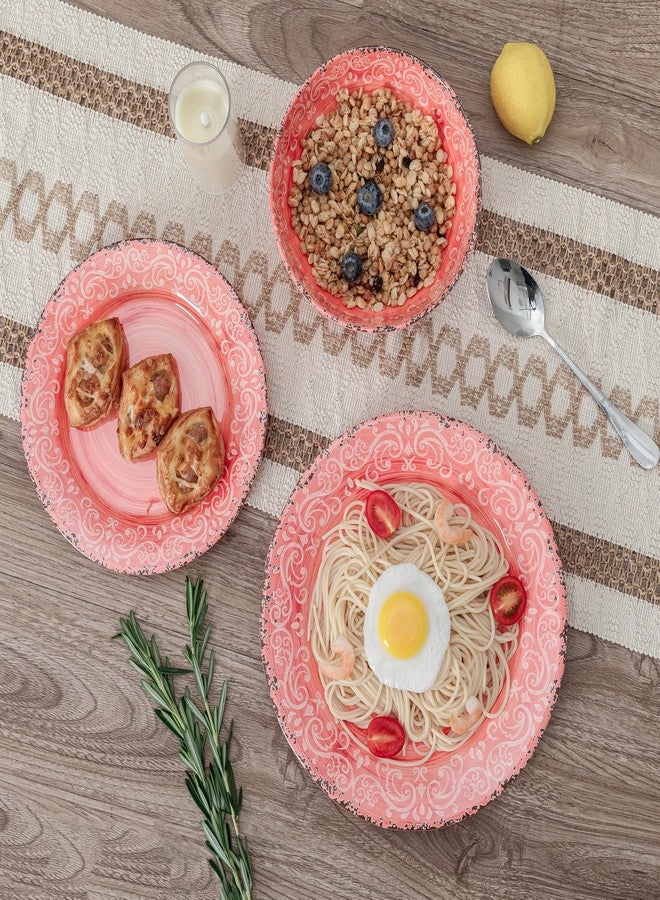 ZAROCRUS 12-Piece Farmhouse Melamine Dinnerware Set, Elegant Unbreakable plates and bowls sets, BPA Free Dinner Dishes serving Set, Service for 4, Perfect for Indoor/Outdoor Dining, Peach pink Red - Image 3
