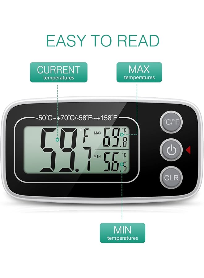 erorex Refrigerator Thermometer New Version 2 Pack Digital Freezer Thermometer Fridge Thermometer With Magnetic Back Lcd Display Max Min Function 3 Mounting Options For Kitchen Home Restaurants - Image 5