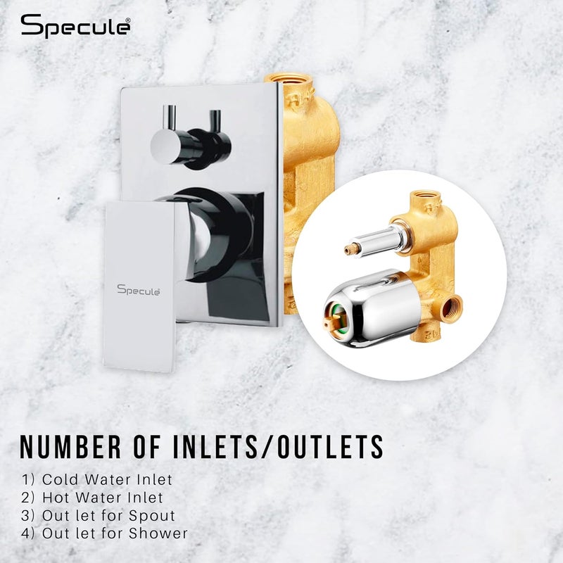 Specule Brass Concealed Body High Flow Diverter Full set With SS304 Grade 8Inch Overhead Shower and Bath Tub Spout Chrome Cubix - Image 5