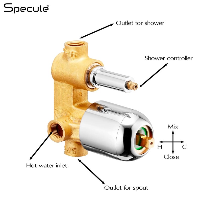 Specule Brass Concealed Body High Flow Diverter Full set With SS304 Grade 8Inch Overhead Shower and Bath Tub Spout Chrome Cubix - Image 4