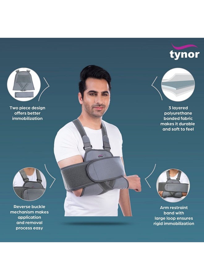 Tynor Universal Shoulder Immobiliser, for Kids | Provides Support & Stabilization for Shoulder Injuries | Comfortable, Adjustable Design for Children | Pack of 1 (Child Size, Grey)