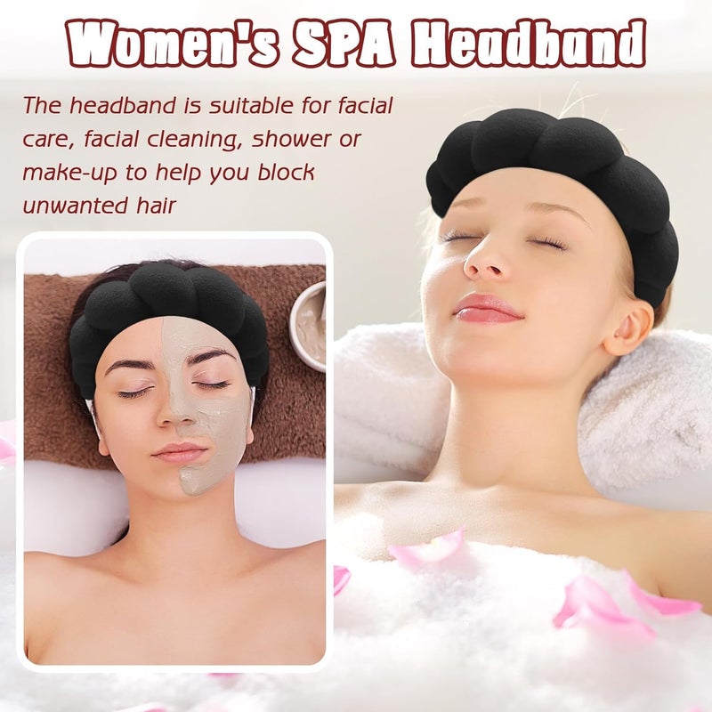 CORSULA Women 1Pcs Facial Spa Headband 2Pcs Wristband Combo Set, Black Makeup Headband And Wrist Washband Set For Face Washing, Skincare, Shower, Makeup Removal - Image 5